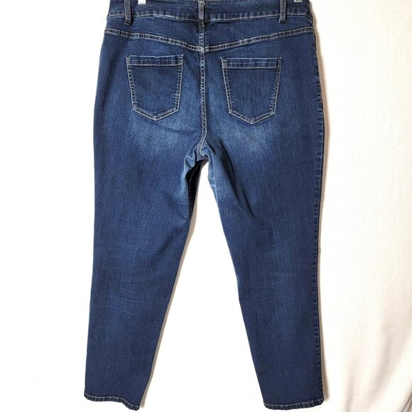 Lane Bryant Womens Jeans Size18 Mid Rise Tapered Leg Whiskered Blue Denim - Picture 2 of 12